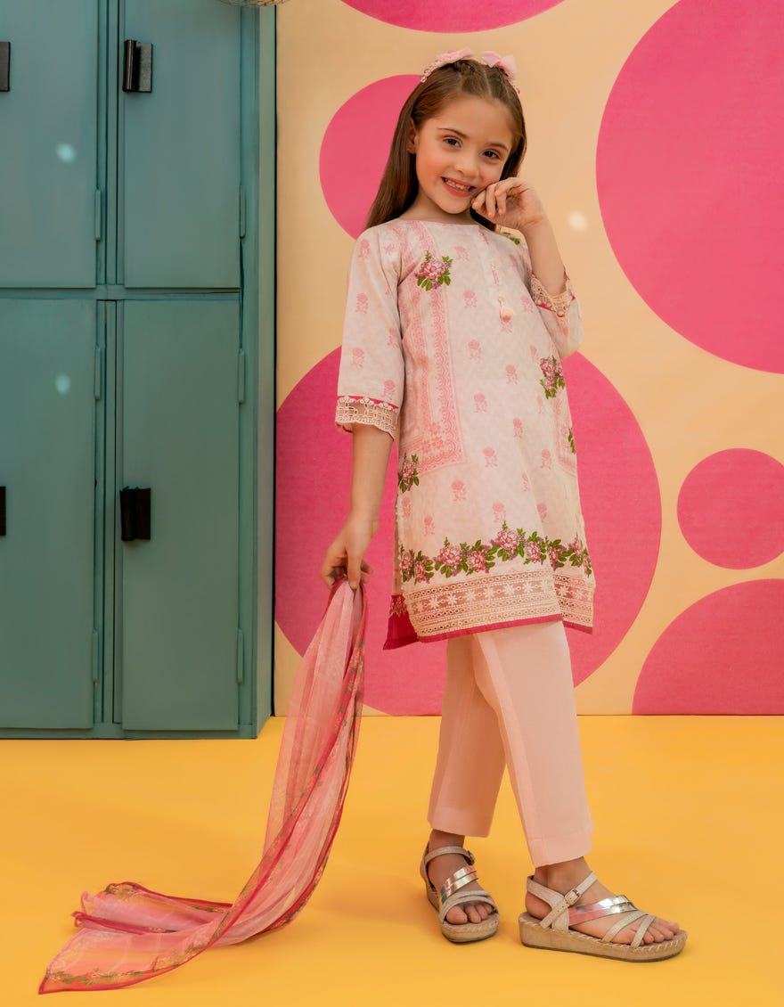 Pink Lawn Girls 3 Piece Stitched Dress | Jgkl-S-23-1526