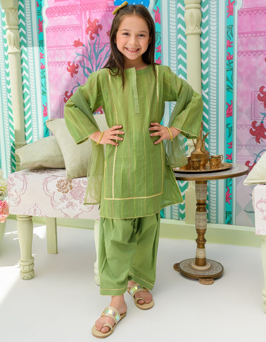 Green Dyed Girls 3 Piece Stitched | Jgkl-S-23-1534