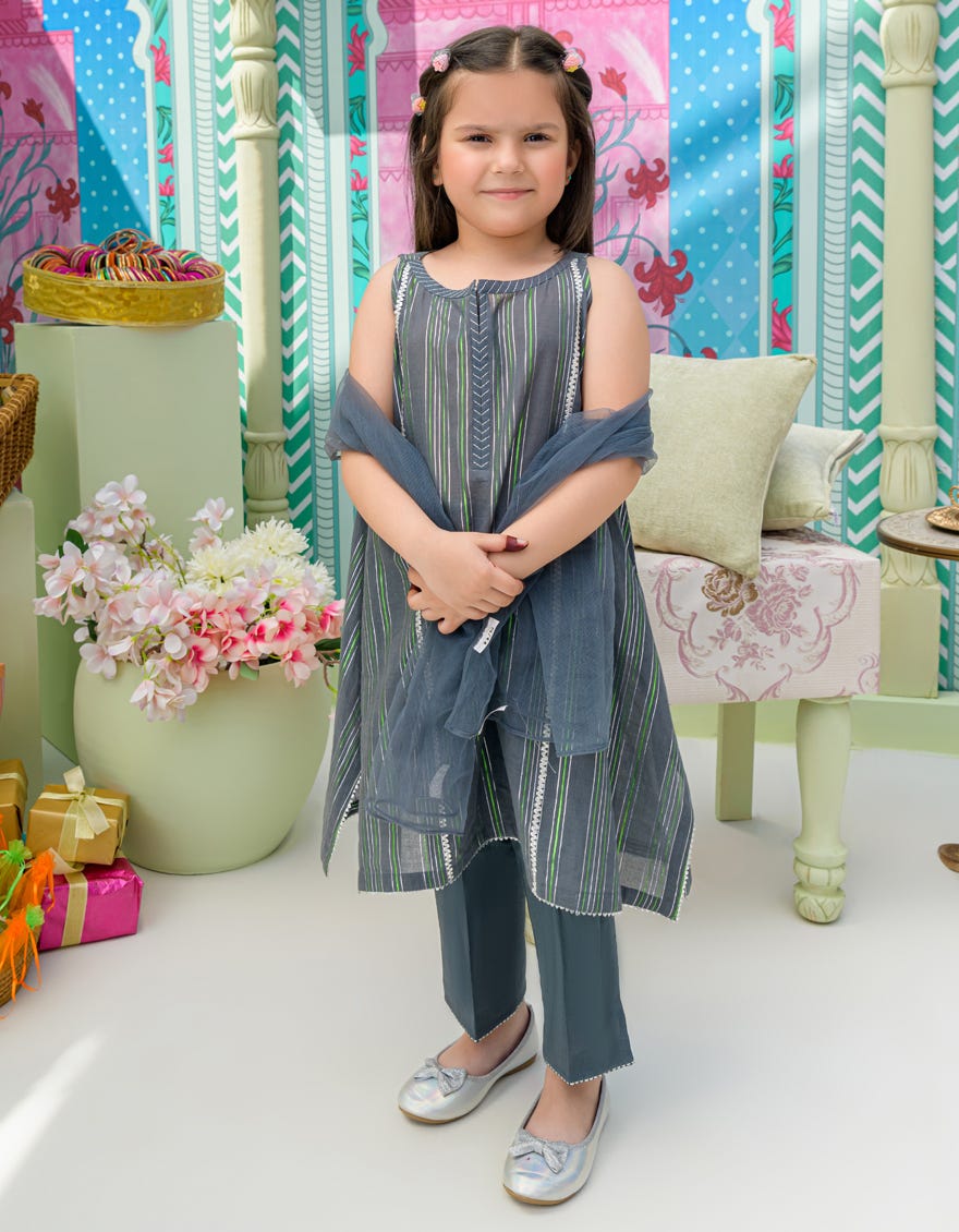 Dark Grey Dyed Girls 3 Piece Stitched | Jgkl-S-23-1536