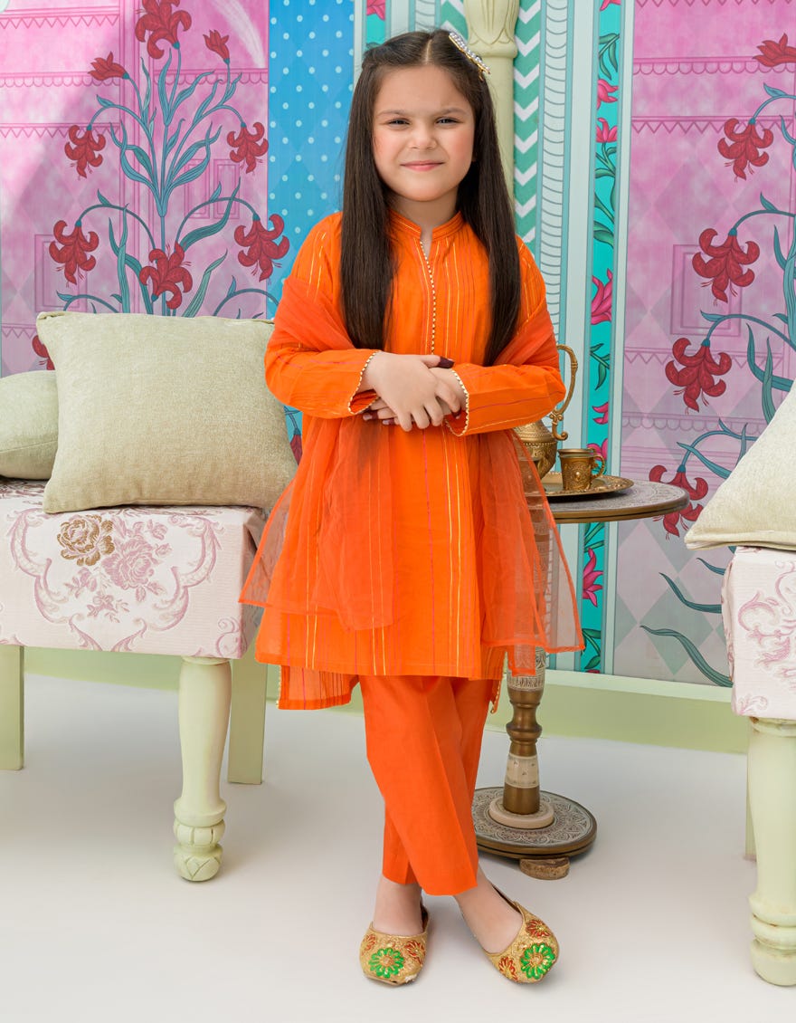 Orange Dyed Girls 3 Piece Stitched | Jgkl-S-23-1537