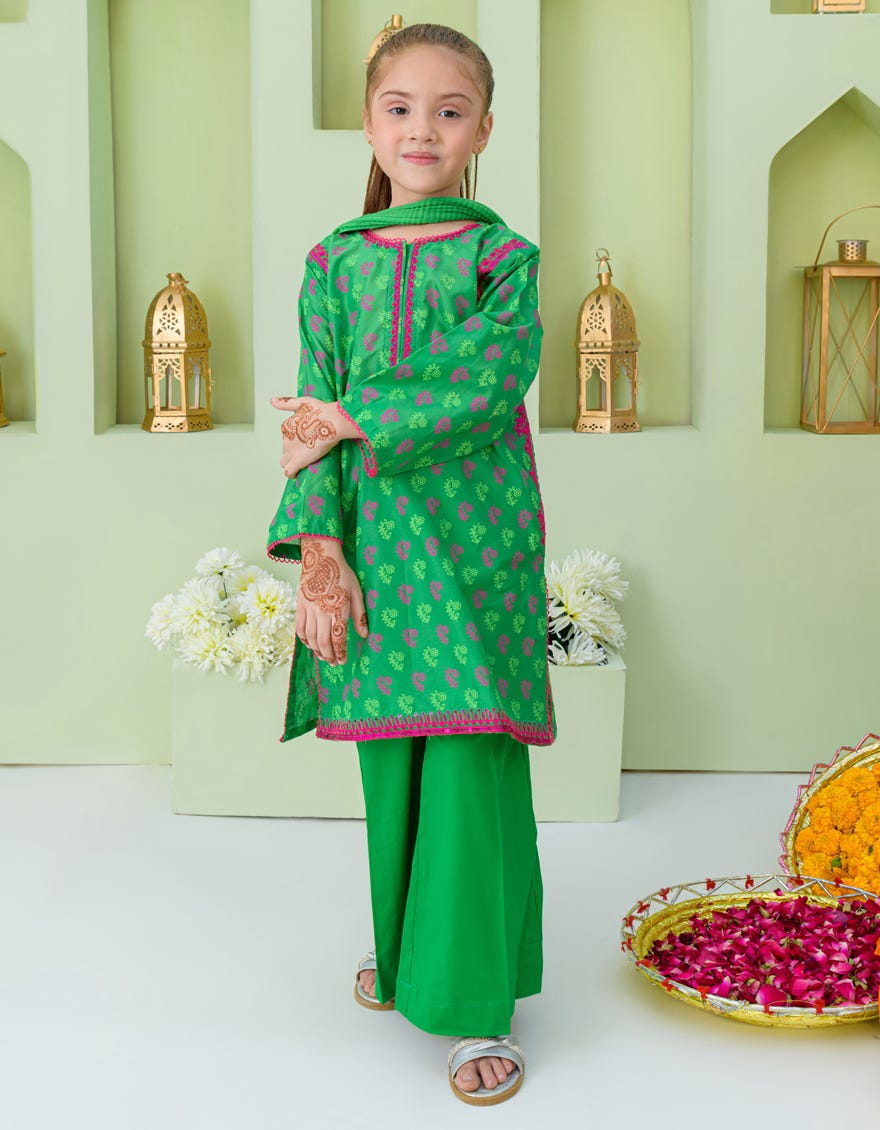 Green Lawn Girls 3 Piece Stitched | Jgkl-S-23-1546