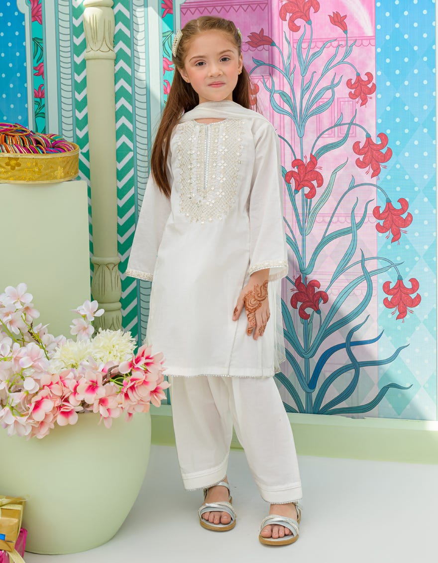 White Lawn Girls 3 Piece Stitched | Jgkl-S-23-1553