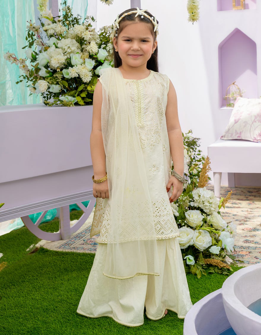 Off White Chunri Girls 3 Piece Stitched | Jgkl-S-23-1554