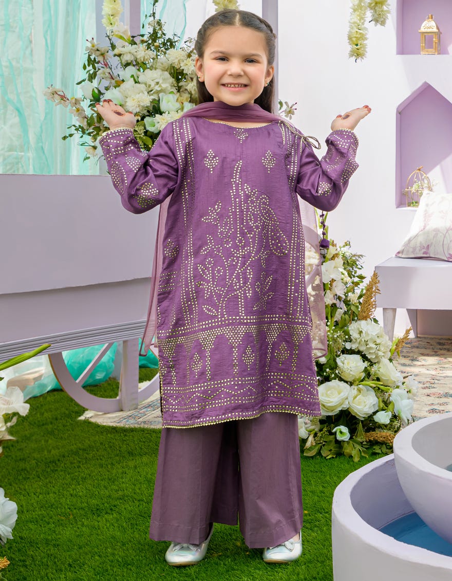 Purple Chunri Girls 3 Piece Stitched | Jgkl-S-23-1555