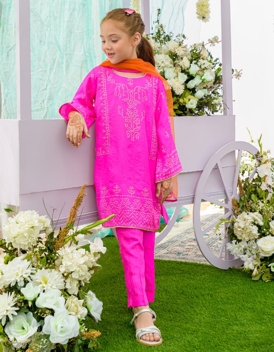 Pink Dyed Girls 3 Piece Stitched | Jgkl-S-23-1556