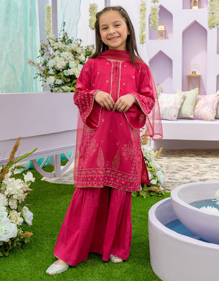 Maroon Lawn Girls 3 Piece Stitched | Jgkl-S-23-1557