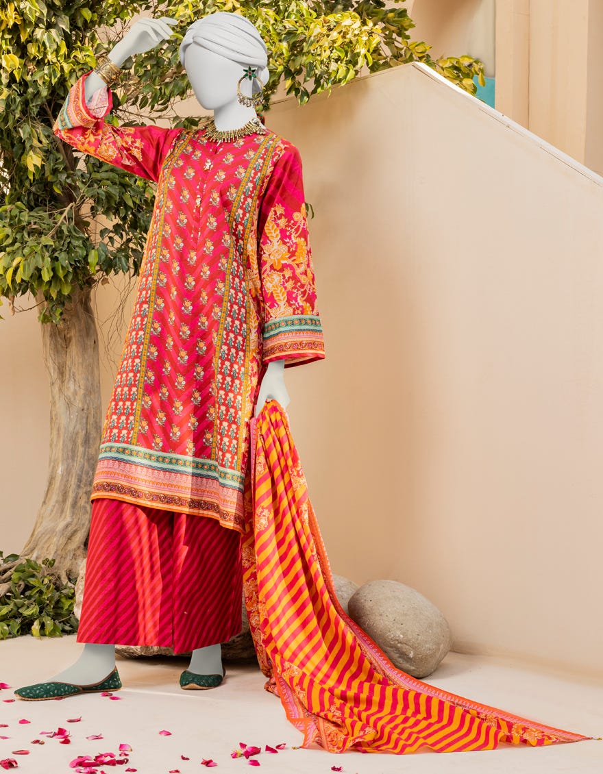 Pink Lawn 3 Piece Stitched Dress | Jlawn-S-23-155