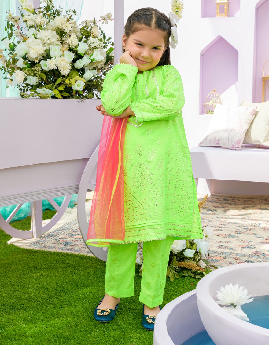 Green Dyed Girls 3 Piece Stitched | Jgkl-S-23-1560