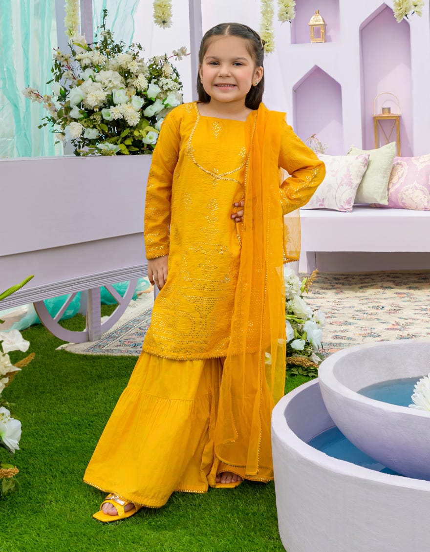 Yellow Chunri Girls 3 Piece Stitched | Jgkl-S-23-1561