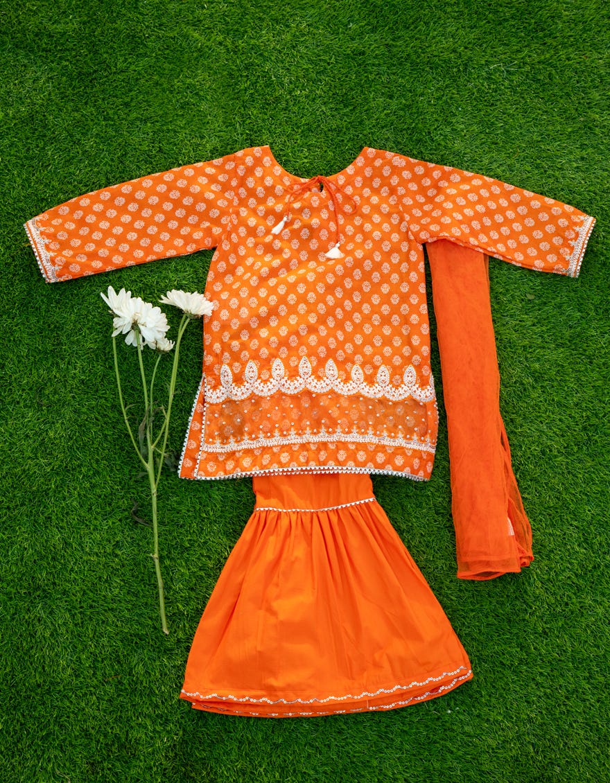 Orange Lawn Infant Girl Stitched | Jgkl-S-23-1565