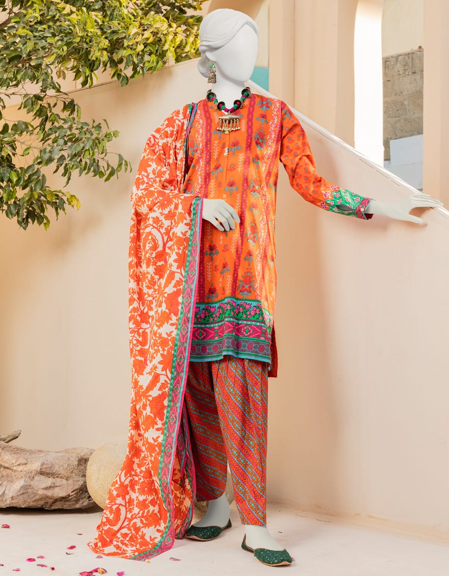 Orange Lawn 3 Piece Stitched Dress | Jlawn-S-23-156