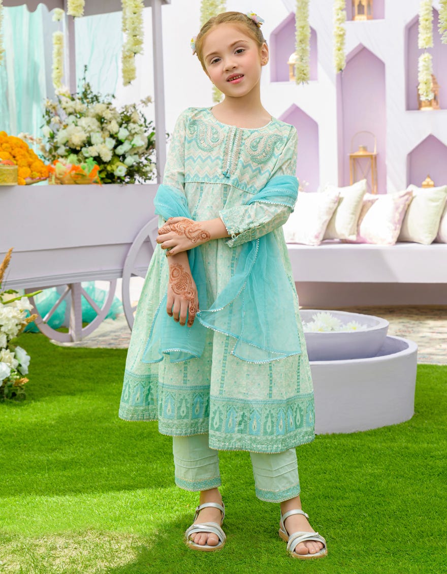 Mint Green Lawn Girls 3 Piece Stitched | Jgkl-S-23-1572