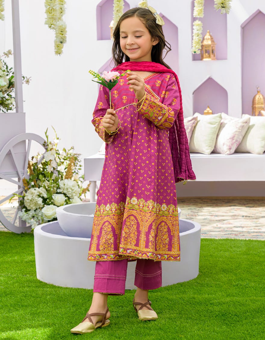 Dark Pink Lawn Girls 3 Piece Stitched | Jgkl-S-23-1576