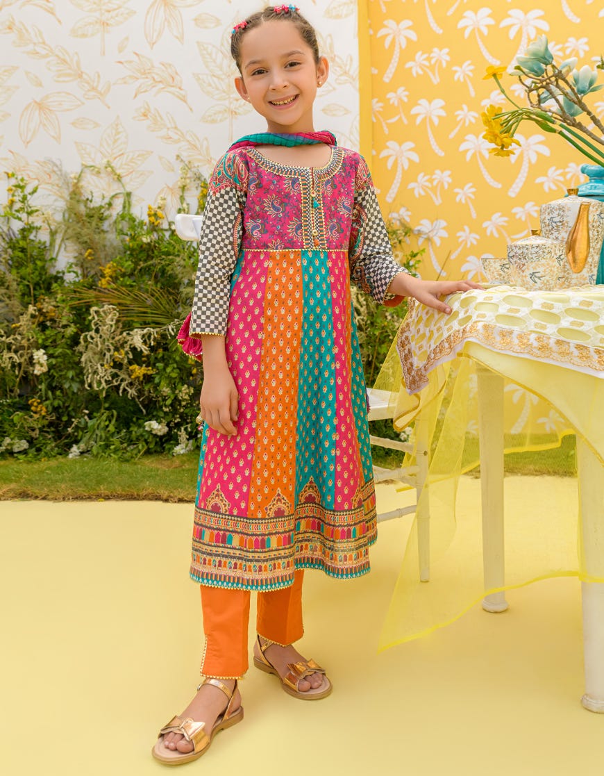 Orange Pink Lawn Girls 3 Piece Stitched | Jgkl-S-23-1577