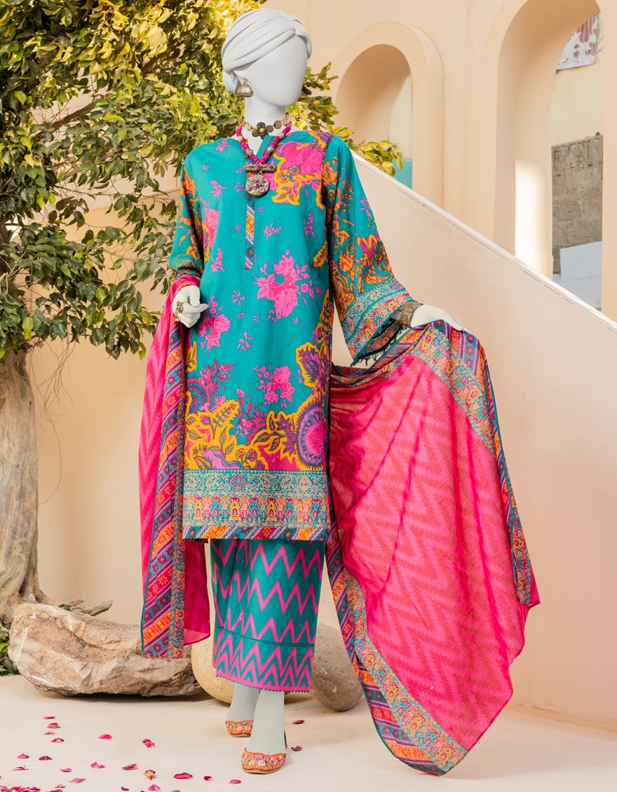 Sea Green Lawn 3 Piece Stitched Dress | Jlawn-S-23-157