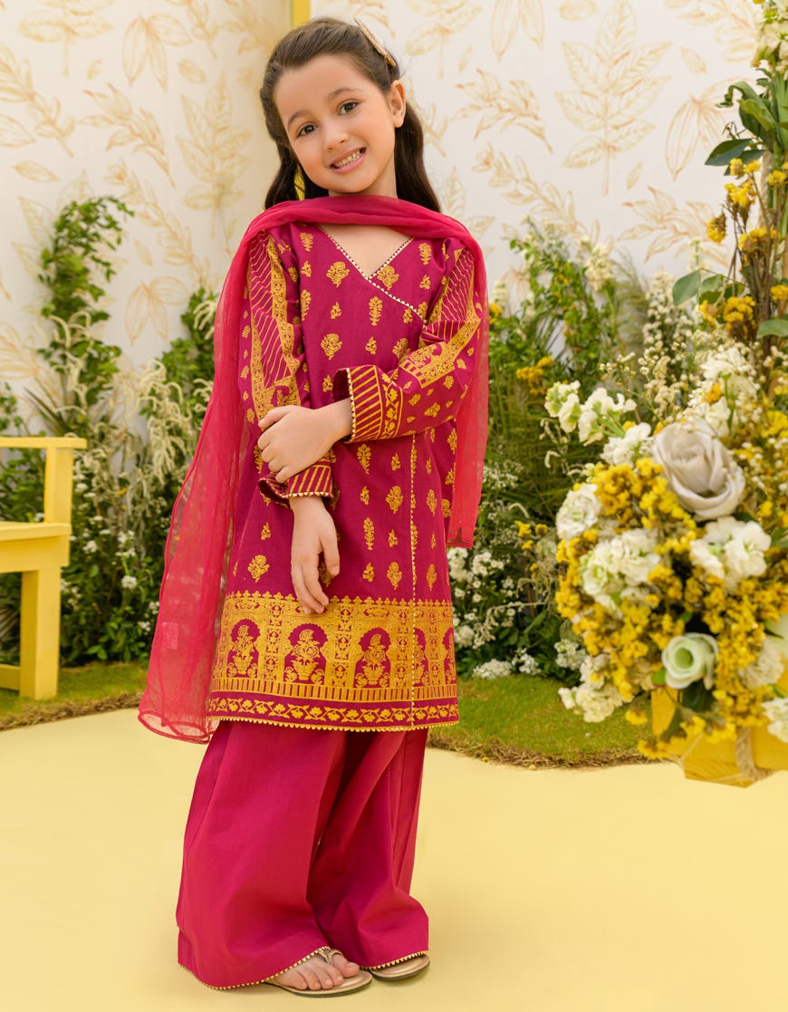Dark Pink Lawn Girls 3 Piece Stitched | Jgkl-S-23-1589