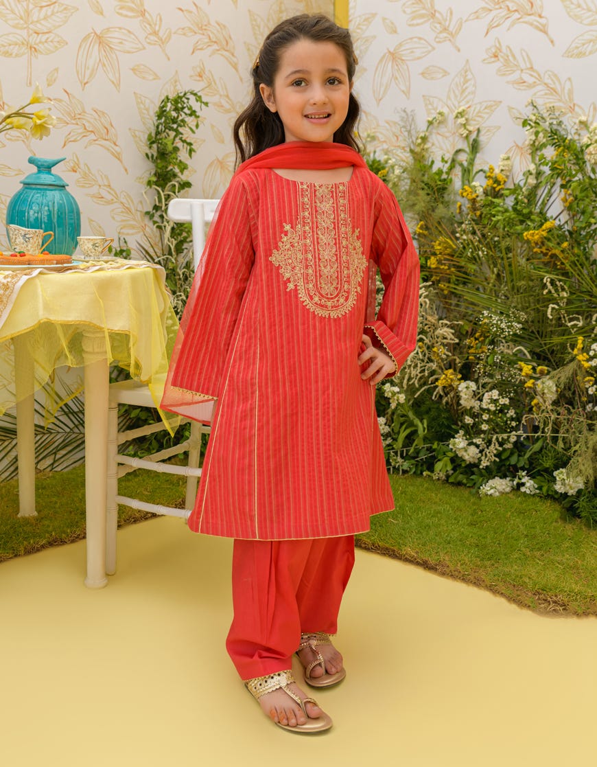 Red Lawn Girls 3 Piece Stitched | Jgkl-S-23-1592