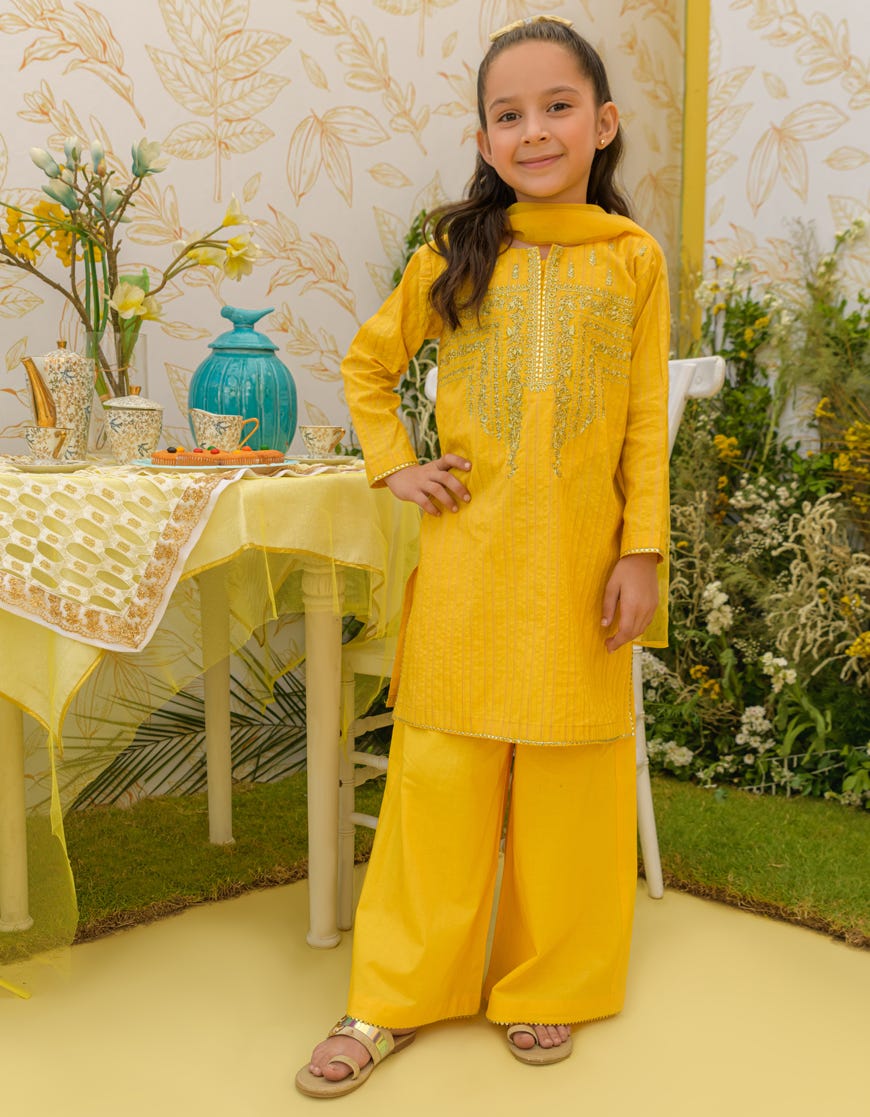 Yellow Lawn Girls 3 Piece Stitched | Jgkl-S-23-1594