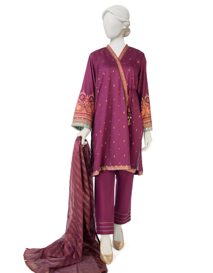 Plum Lawn 3 Piece Stitched Dress | Jlawn-S-23-159