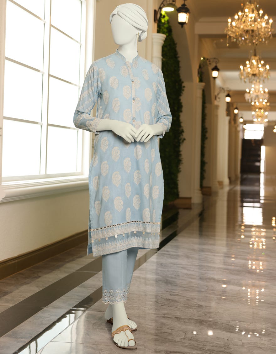 Sky Blue Lawn Unstitched 2 Piece Dress | Jlawn-S-Jst-23-1617 Abnus
