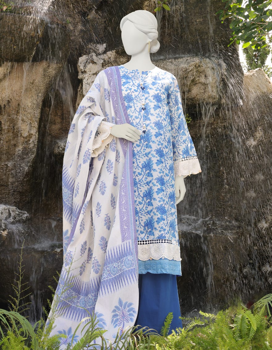 Blue Lawn Unstitched 2 Piece Dress | Jlawn-S-Jds-23-1034 Bluelagoon