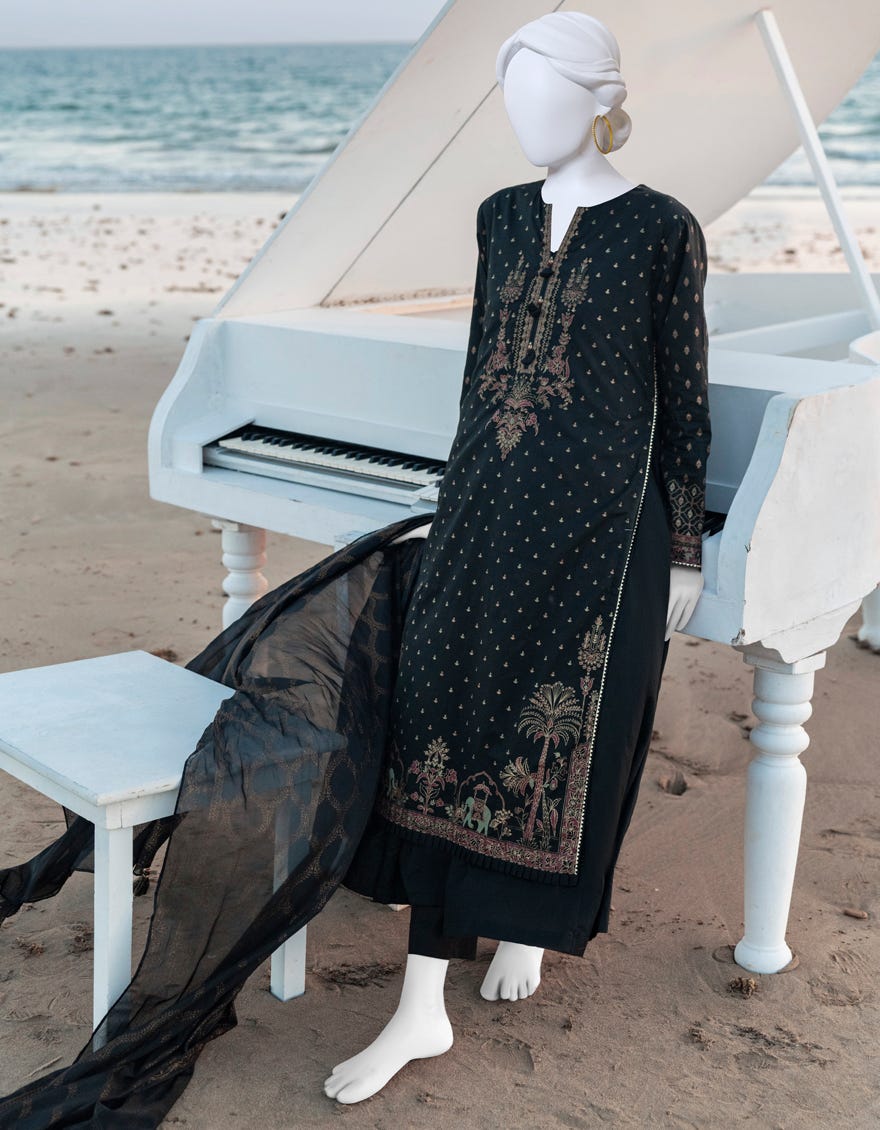 Black Lawn 3 Piece Stitched Dress | Jlawn-S-23-161