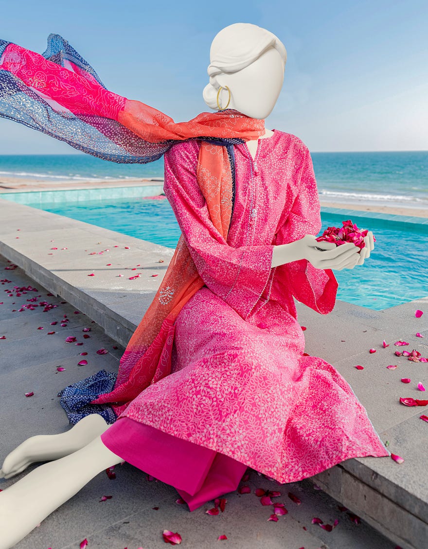 Pink Lawn 3 Piece Stitched Dress | Jlawn-S-23-162