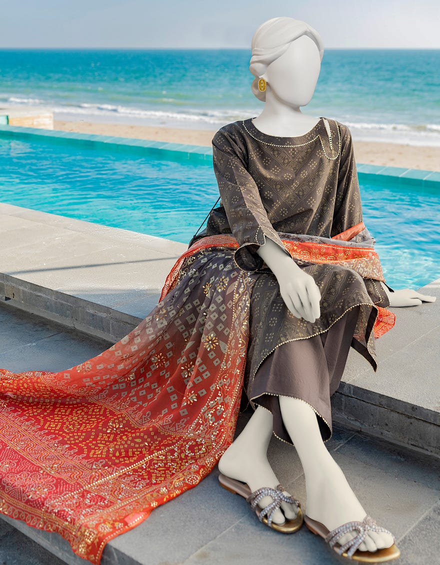 Brown Lawn 3 Piece Stitched Dress | Jlawn-S-23-164