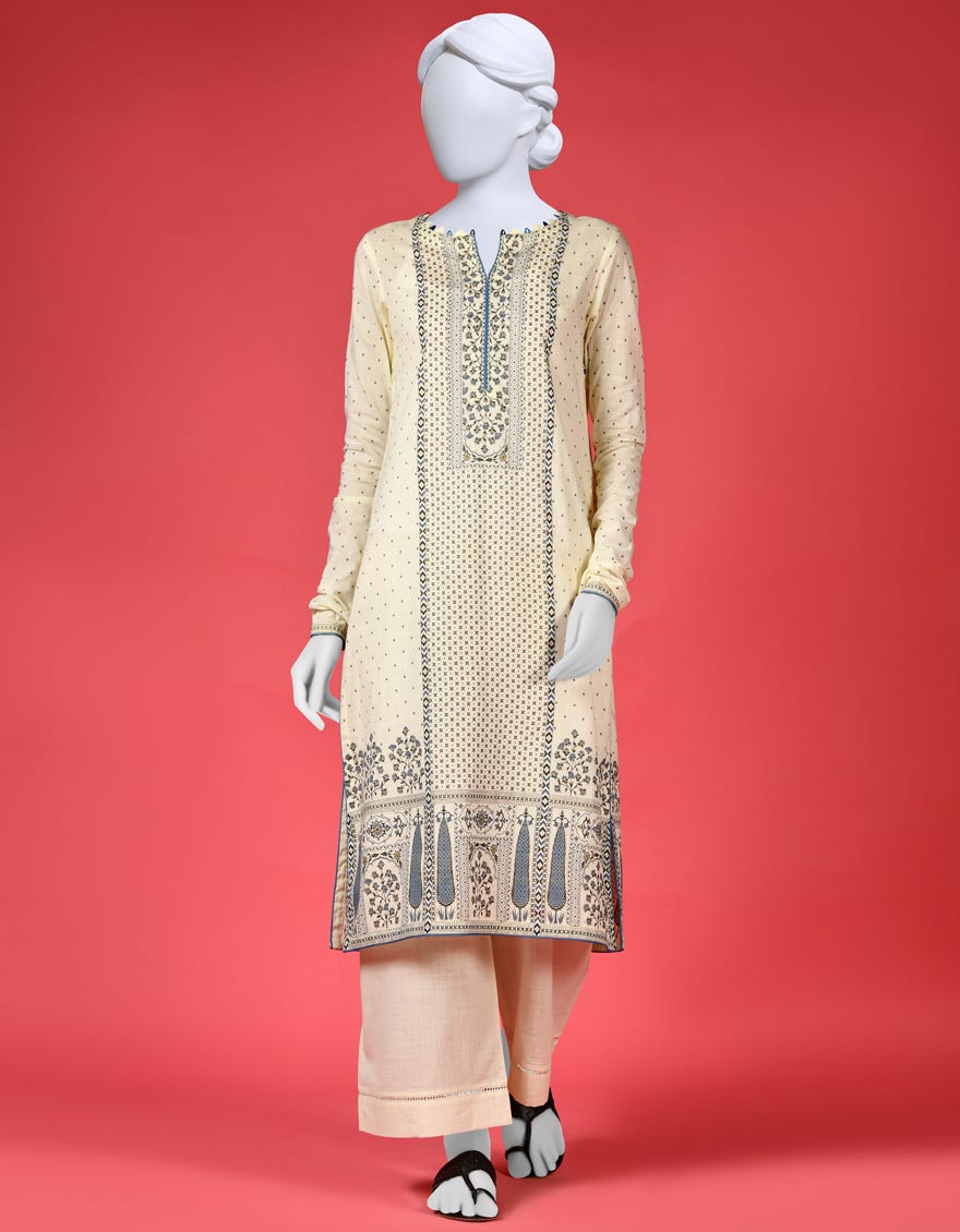 Off White Lawn 2 Piece Stitched Dress | Ccw-2Ps-St-S-23-1657