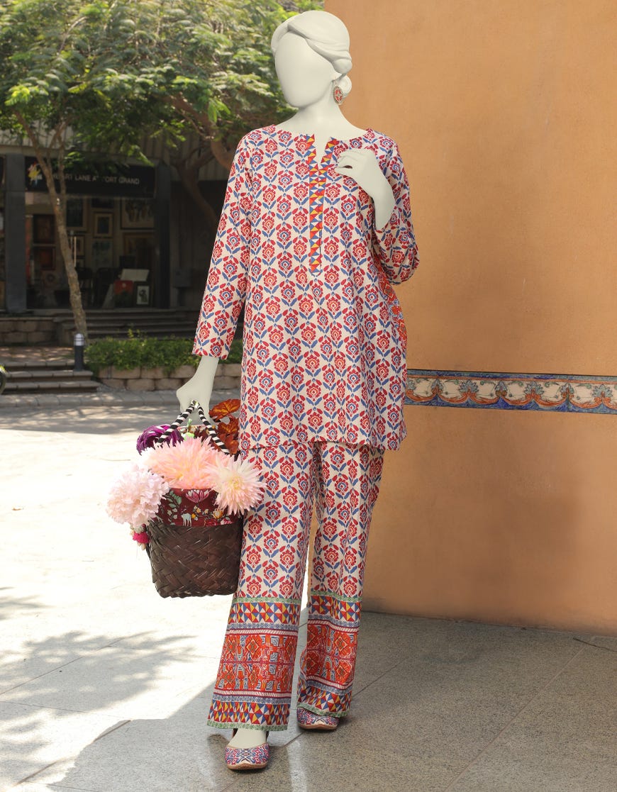 Cream Lawn 2 Piece Stitched Dress | Jlawn-S-Jst-23-1659