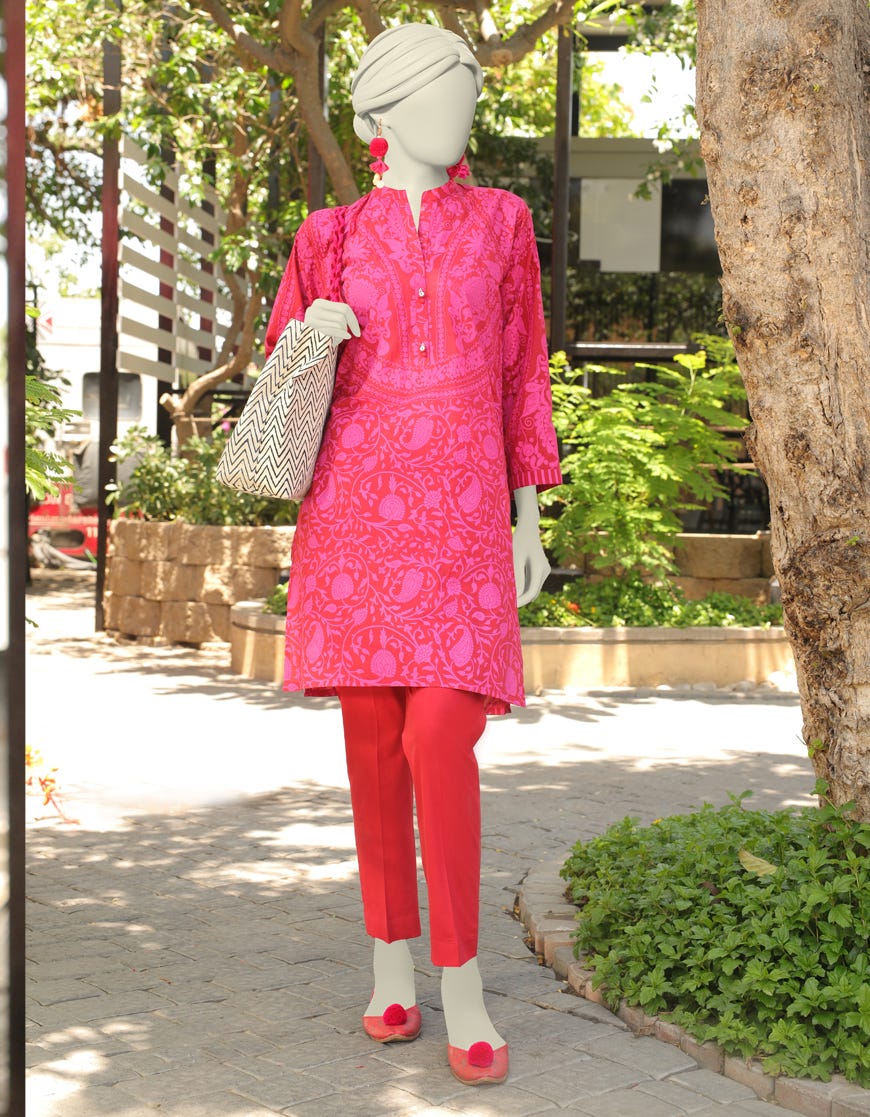Red Lawn 2 Piece Stitched Dress | Jlawn-S-Jst-23-1664
