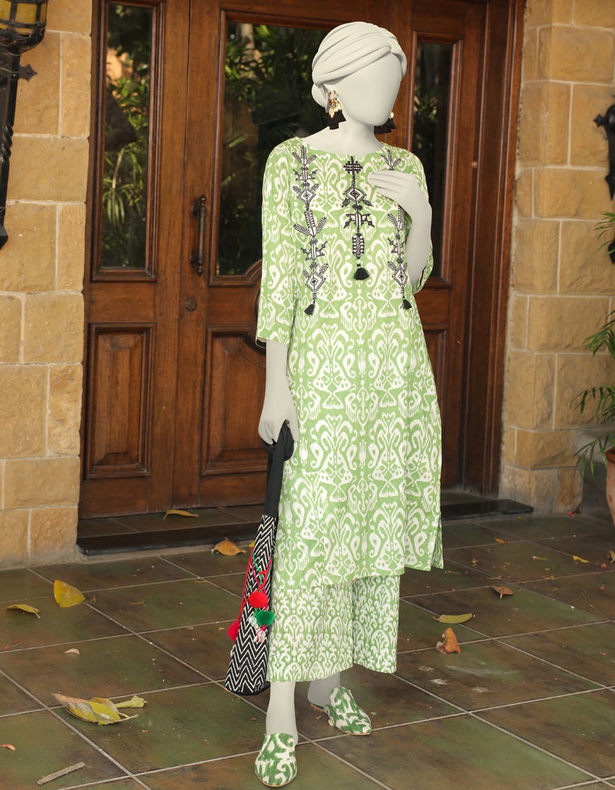Green Lawn 2 Piece Stitched Dress | Jlawn-S-Jst-23-1674