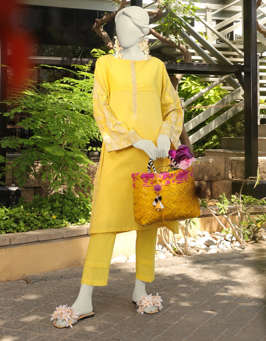 Yellow Lawn 2 Piece Stitched Dress | Jlawn-S-Jst-23-1677