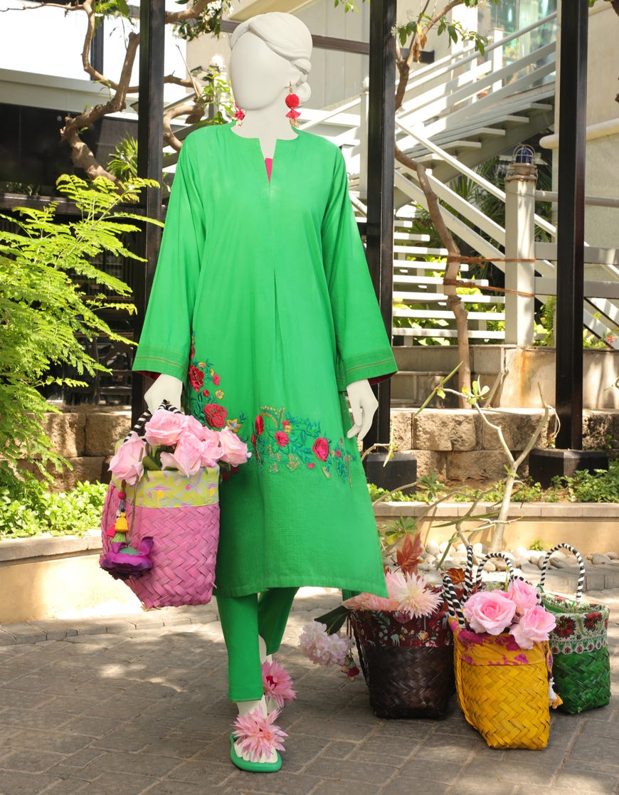 Green Lawn 2 Piece Stitched Dress | Jlawn-S-Jst-23-1679