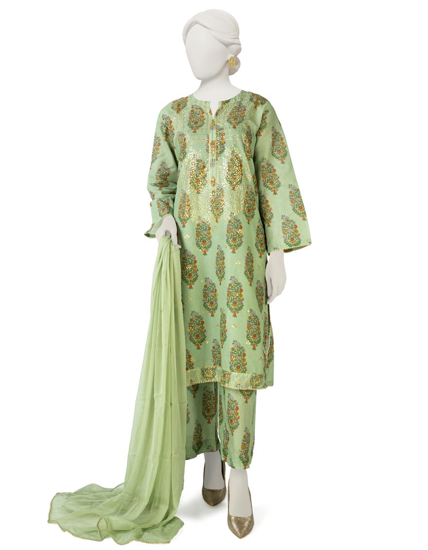 Green Lawn 3 Piece Stitched Dress | Jlawn-S-23-168