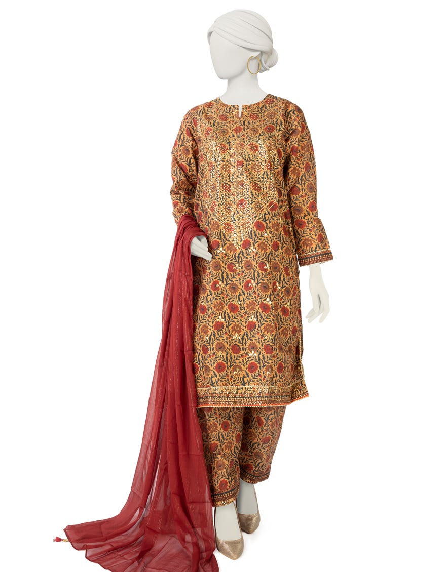 Brown Lawn 3 Piece Stitched Dress | Jlawn-S-23-169
