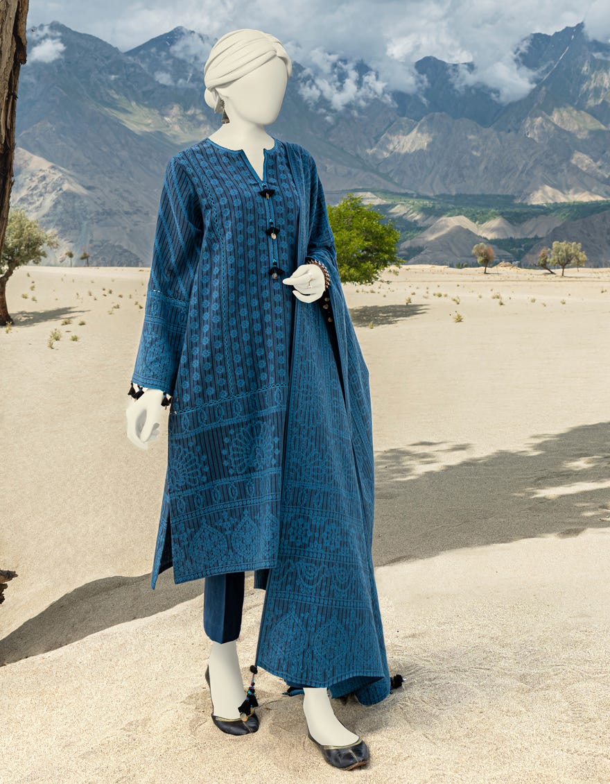 Blue Jacquard Unstitched 3 Piece Dress | Jjls-W-Jw-23-1705