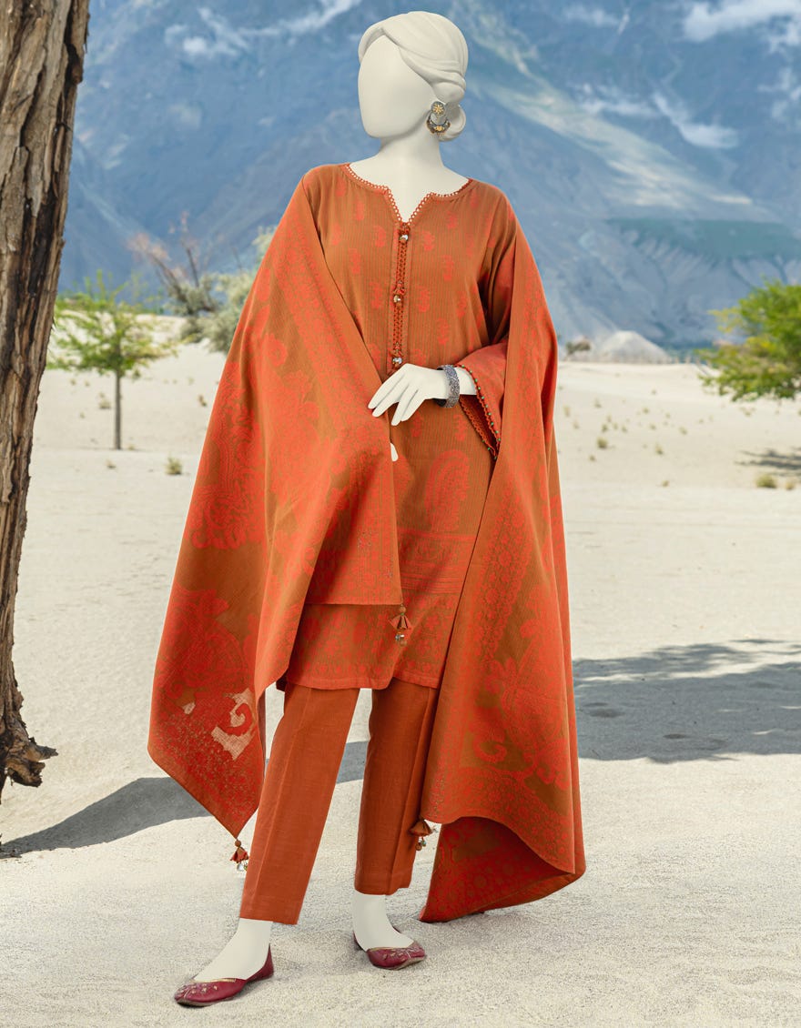 Orange Jacquard Unstitched 3 Piece Dress | Jjls-W-Jw-23-1706