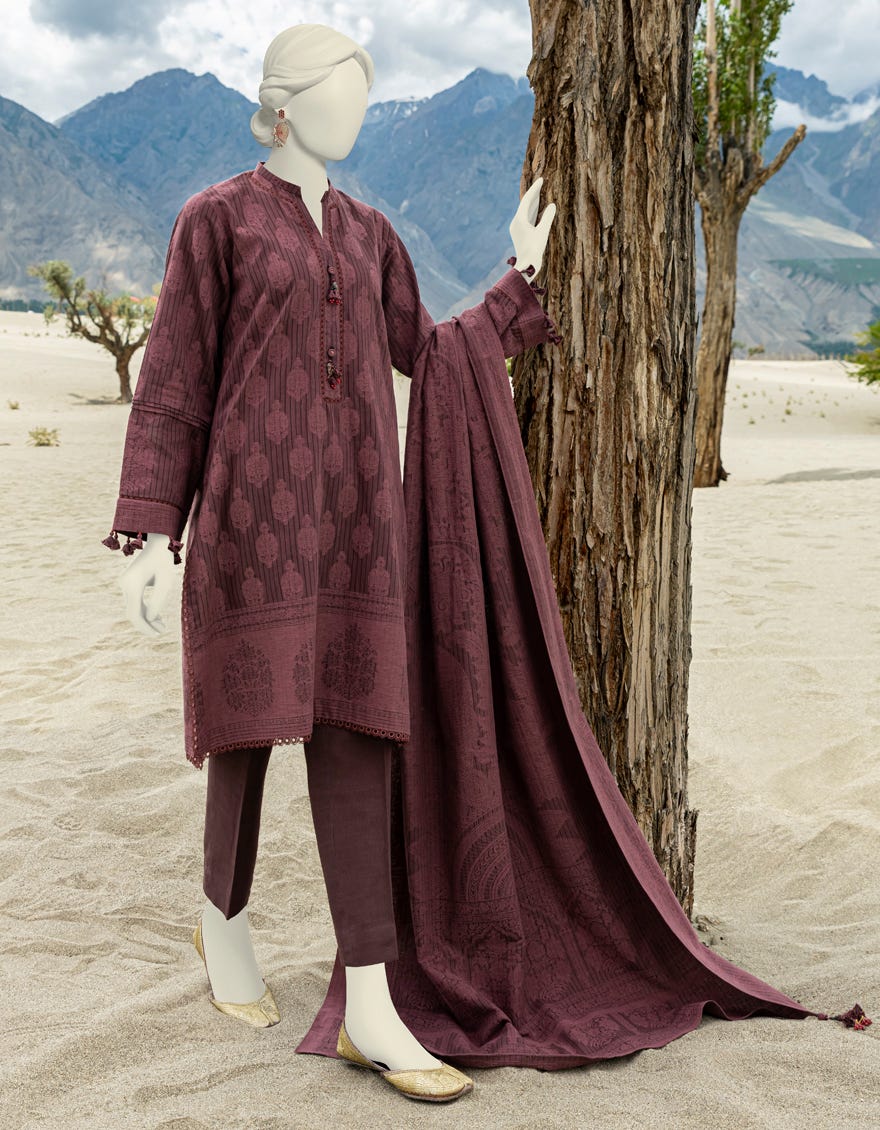 Brown Jacquard Unstitched 3 Piece Dress | Jjls-W-Jw-23-1708