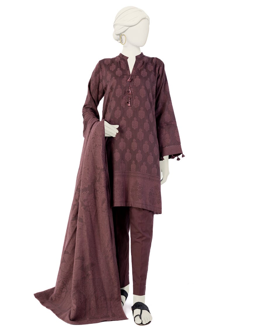 Brown Jacquard 3 Piece Stitched Dress | Jjpw-W-Jw-23-1708