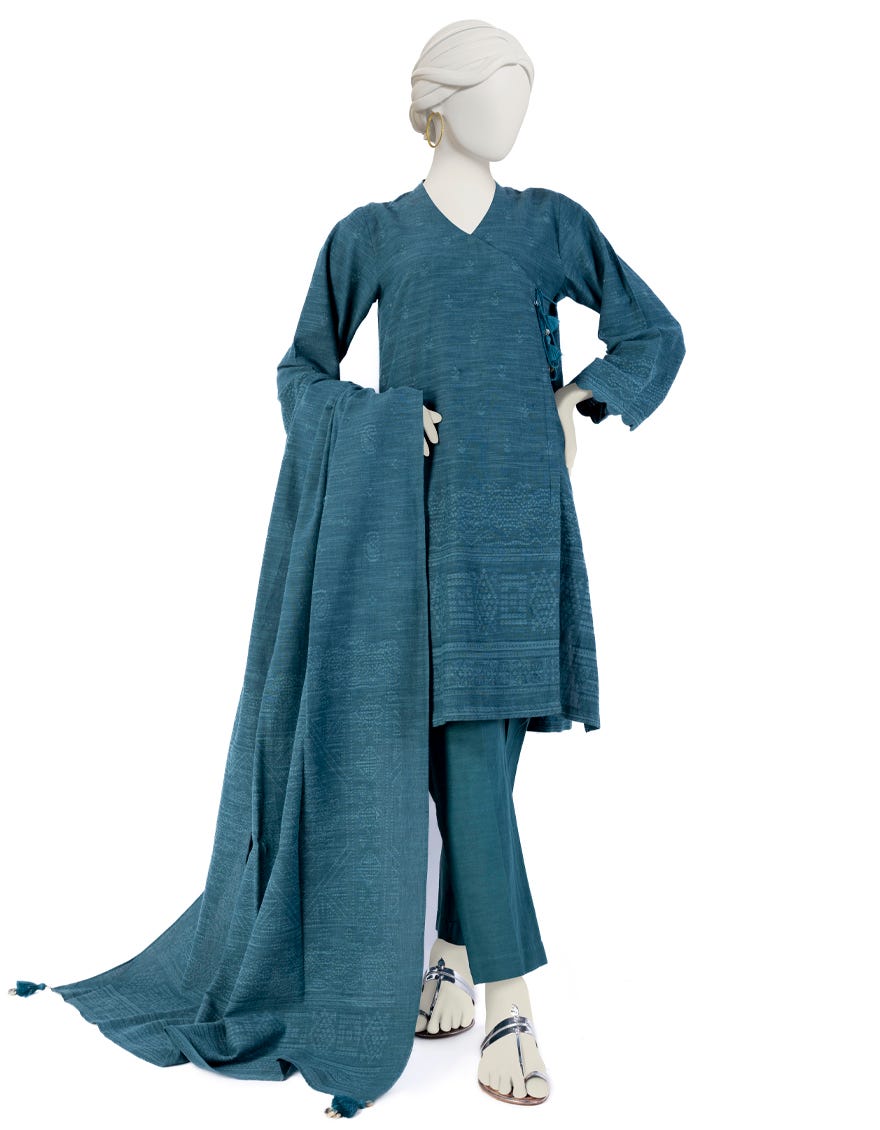 Multicolor Jacquard 3 Piece Stitched Dress | Jjpw-W-Jw-23-1710