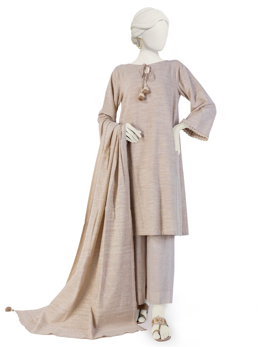 Brown Jacquard 3 Piece Stitched Dress | Jjpw-W-Jw-23-1711