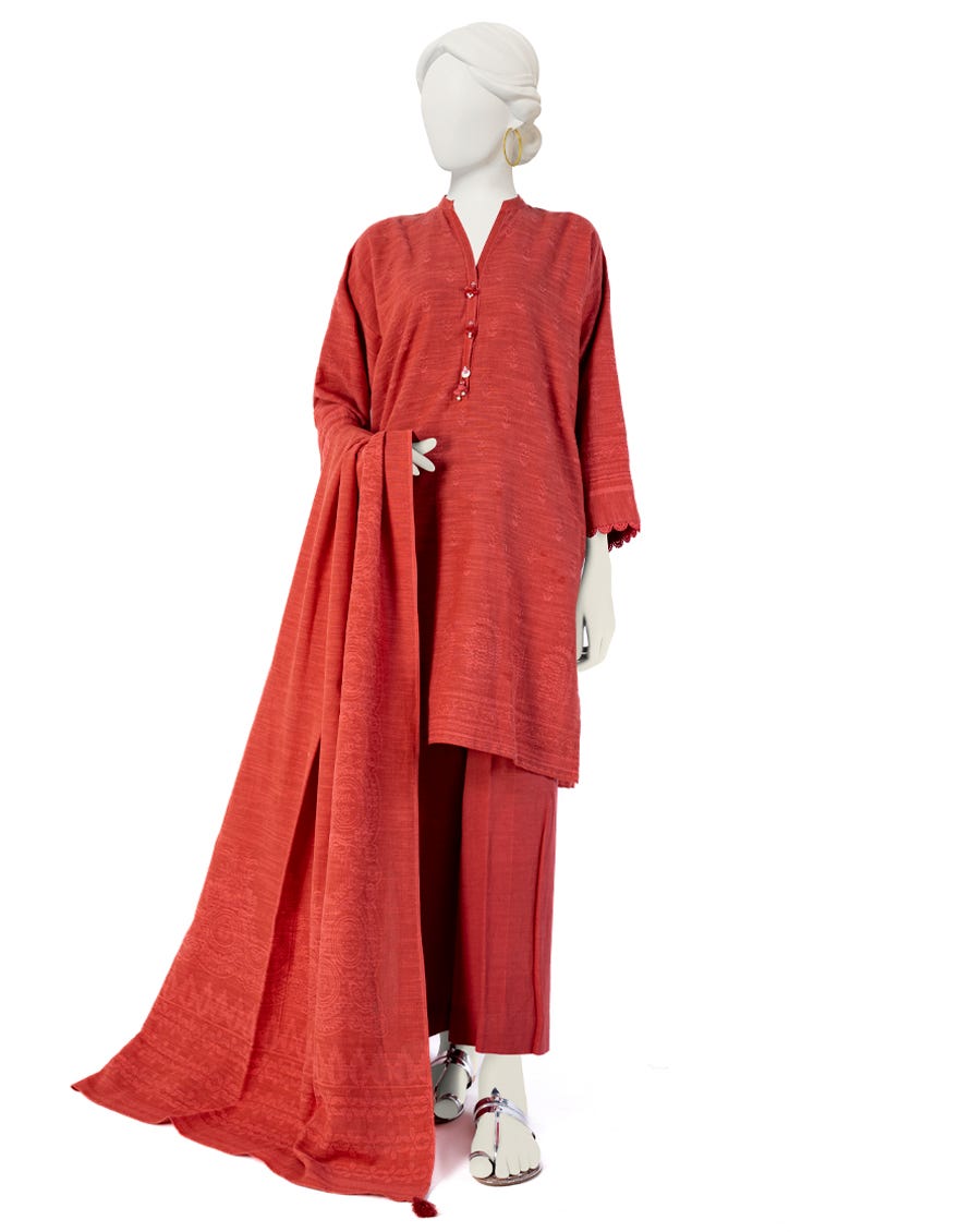 Orange Jacquard Unstitched 3 Piece Dress | Jjls-W-Jw-23-1712