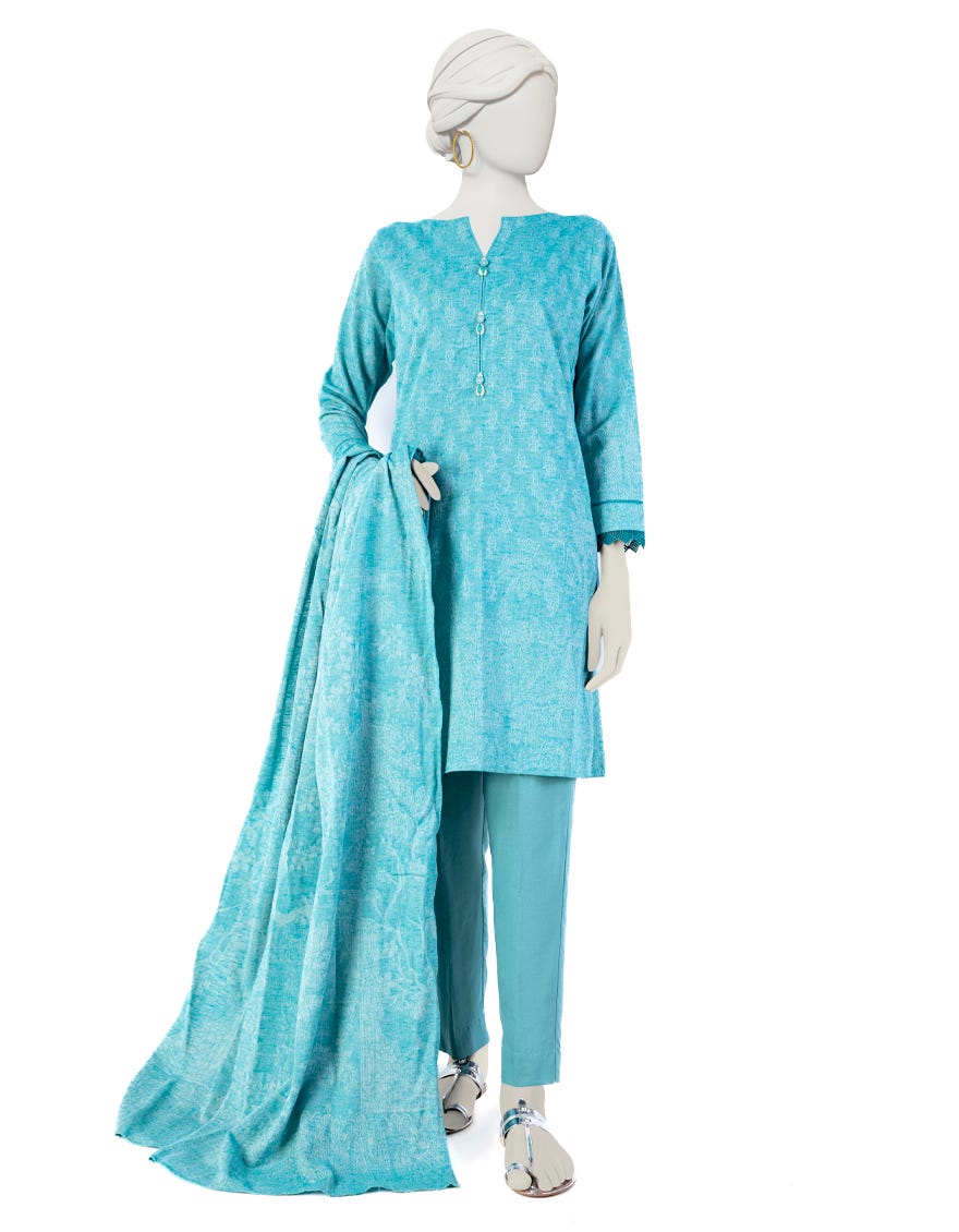 Blue Karandi 3 Piece Stitched Dress | Jjpw-W-Jw-23-1715