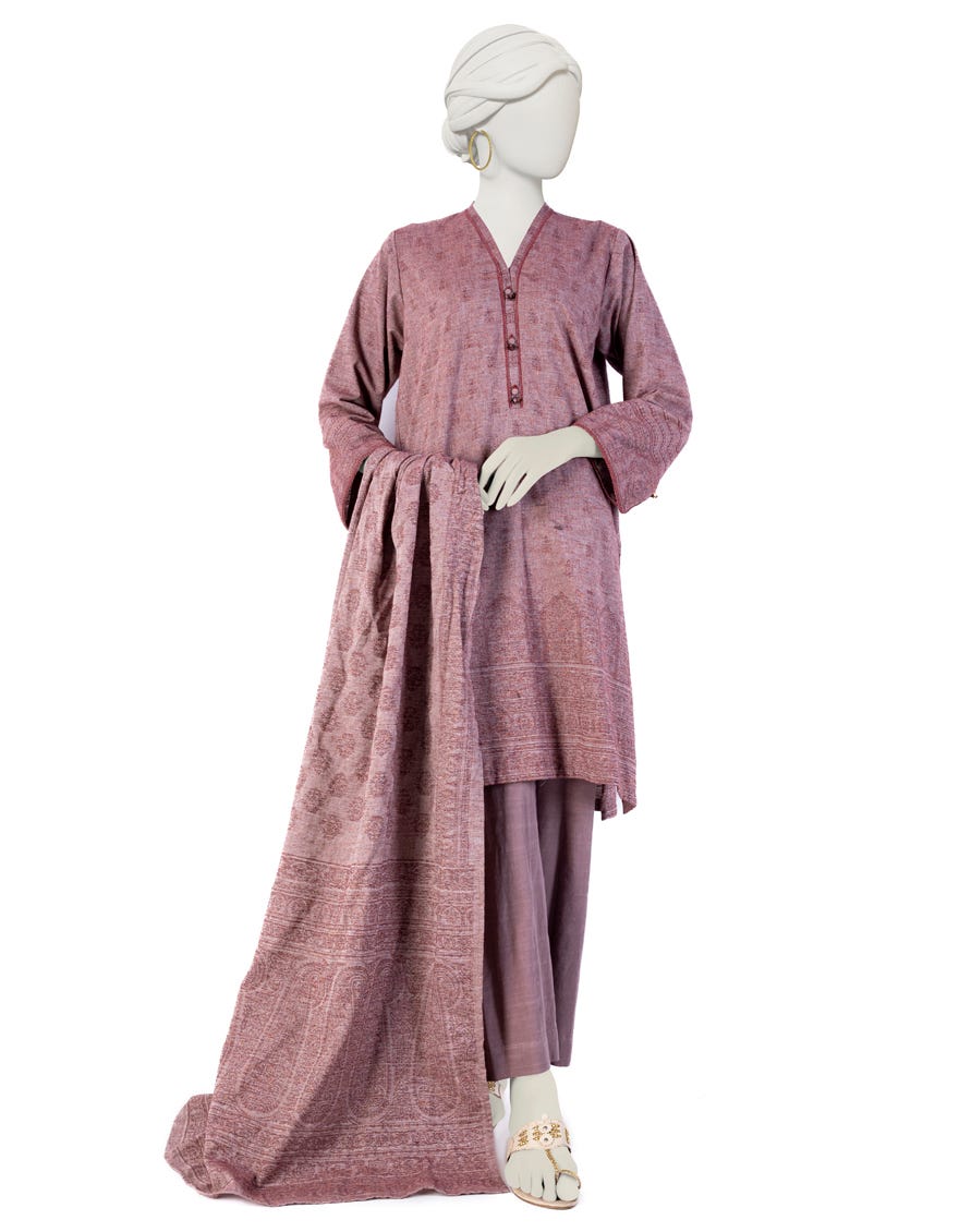 Pink Karandi 3 Piece Stitched Dress | Jjpw-W-Jw-23-1716