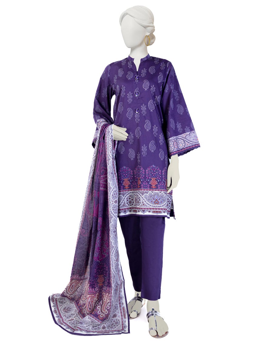 Violet Cambric 3 Piece Stitched Dress | Jjpw-W-Jw-23-1733