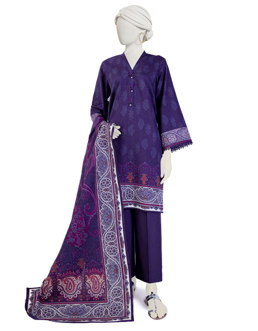Violet Khaddar 3 Piece Stitched Dress | Jjpw-W-Jw-23-1737