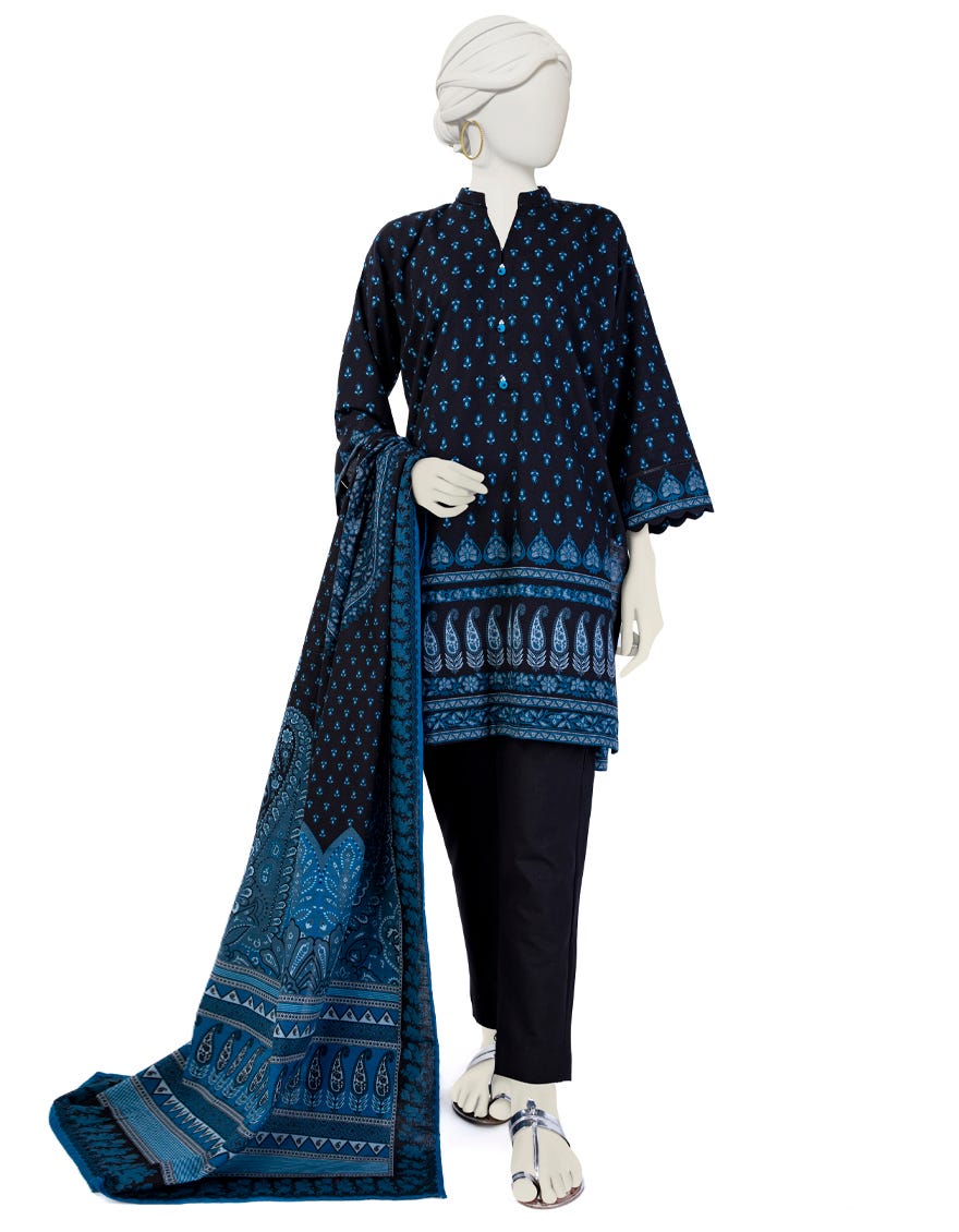 Black Khaddar 3 Piece Stitched Dress | Jjpw-W-Jw-23-1738