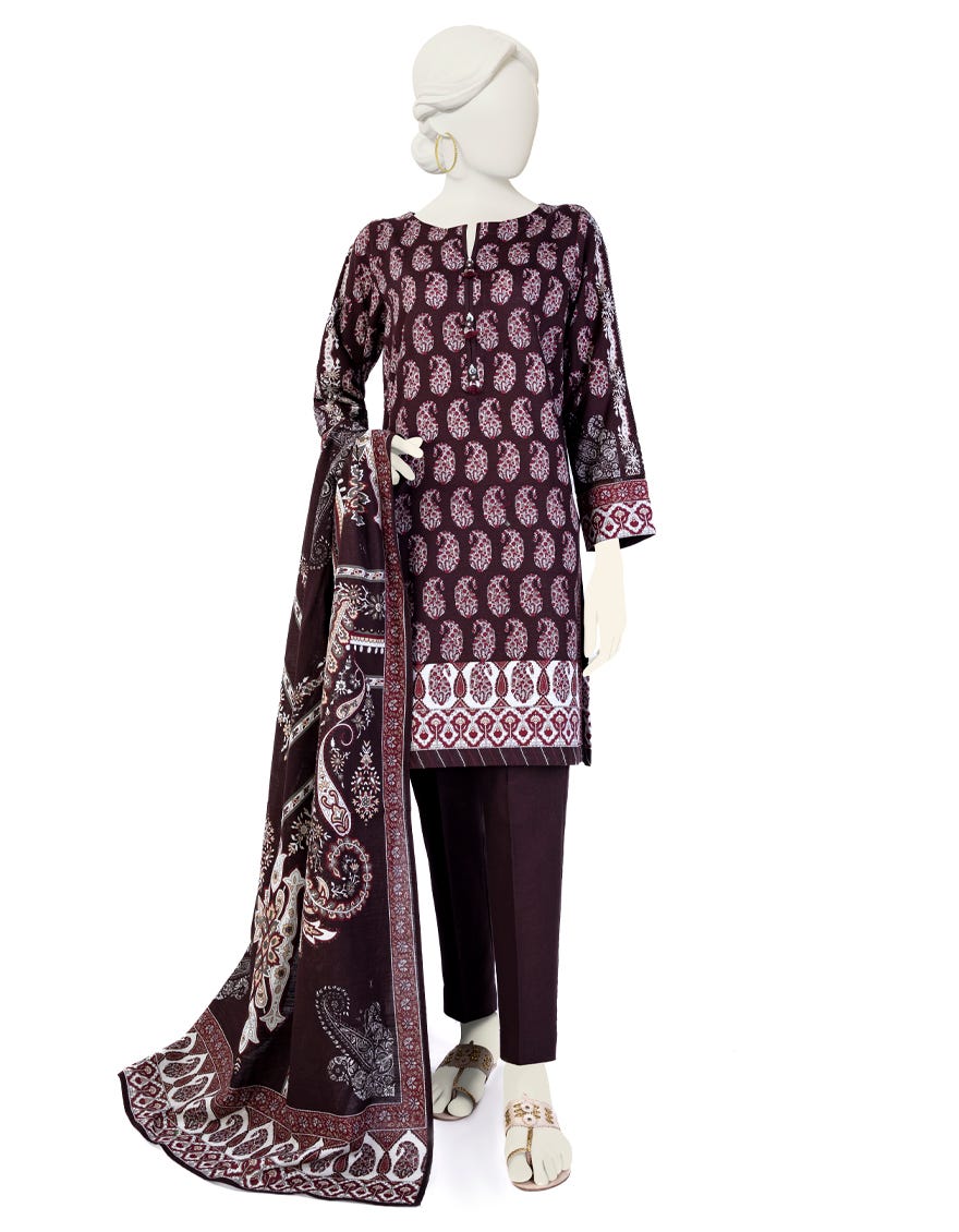 Brown Khaddar 3 Piece Stitched Dress | Jjpw-W-Jw-23-1739