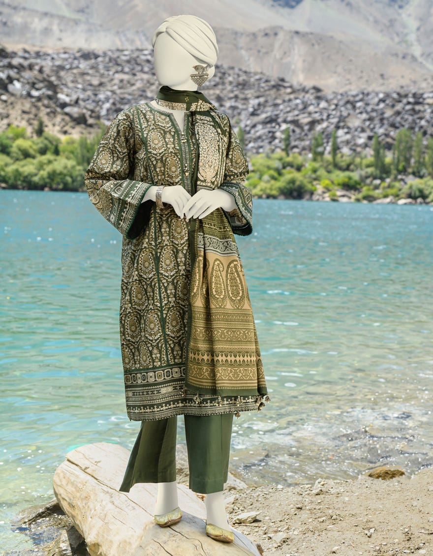 Green Khaddar Unstitched 3 Piece Dress | Jjls-W-Jw-23-1740